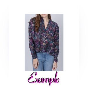 Maria cher Floral Button Down Long Sleeve Blouse  Multicolor L (#04098)
